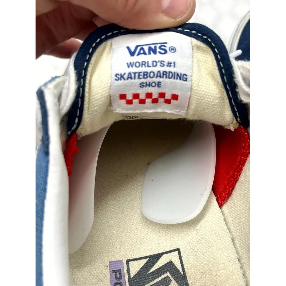 Vans Old Skool Men 9 Sneaker Navy Blue White Low Top Lace Up Skateboarding Shoes